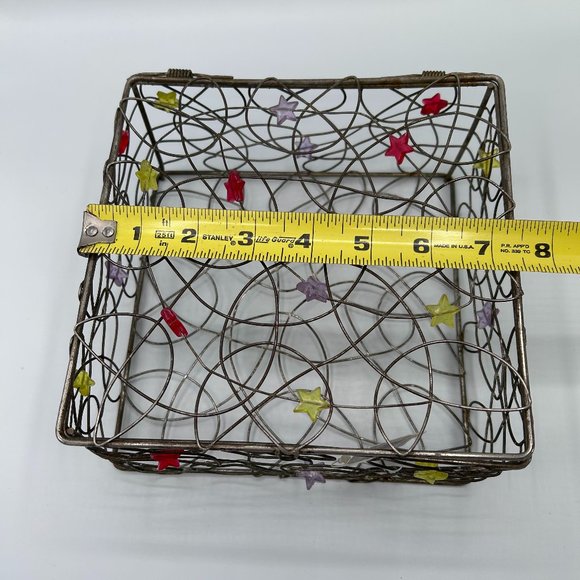 Metal Wire Trinket Organizer Box 7.25" x 7.25" x 3.5" Black Colorful Stars - Picture 7 of 8